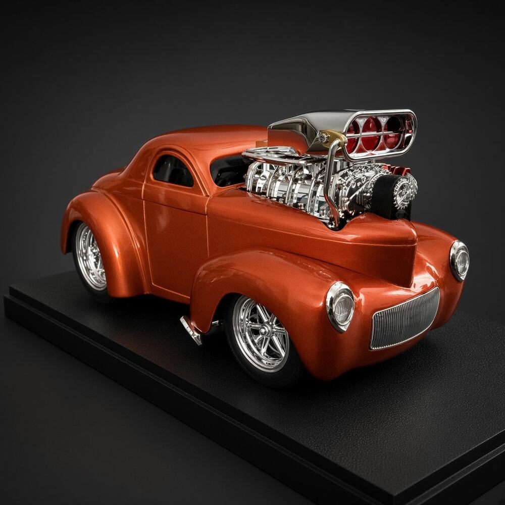 Muscle Machines 1941 Willys Coupe Orange 1:18 Diecast Blown Pro Street Hot Rod